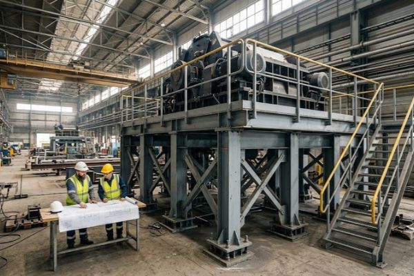 steel-support-structure-heavy-equipment Fabricated steel support structure beneath heavy industrial equipment